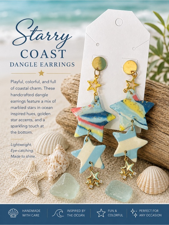 Handmade Jewelry - Starry Coast Multicolor Dangle Earrings